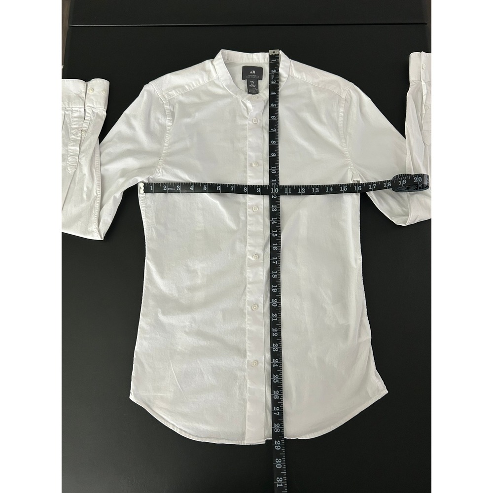HM Muscle Fit Shirt Small White Grandad Band Collar Long Sleeve Button Up 1494 - Picture 4 of 13